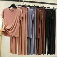 Short-sleeved modal cotton pajamas women's summer thin middle-aged and elderly casual wide-leg pants loose homewear two-piece se
