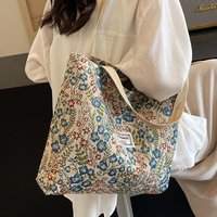 Ins Style Female Floral Canvas Bag, Large Capacity Fashion Versatile Shoulder Handbag for Student School Daily Outing