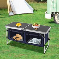 Camping Folding Table Cooking Table Outdoor Height Adjustable with Storage Organizer Aluminum Lightweight for BBQ Party Kitchen