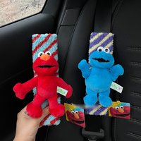 Emo Cookie Monster Cartoon Plush Shoulder Cover Car Seat Belt Protective Doll Soft Fun Vehicle Safety Accessory