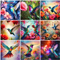 Huacan Diamond Painting Animal Hummingbird 5D DIY Mosaic Flower Art Home Decorative Rhinestone Pictures Craft Kit