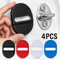 4PCS Carbon Fiber Car Door Lock Cover Universal Self-Adhesive Protective Cover Shock Absorbing Noise Reducing Waterproof