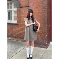 Sweet Summer Plaid Dress Loose Fit Doll Collar Short Sleeve College Style A-Line Skirt Casual Breathable Soft Fabric