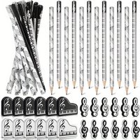 24Pcs Music Pencils Music Note Pencil with Music Themed Erasers Wood Pencils Bulk Keyboard Fun Pencils Erasers Gift