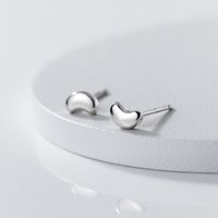 925 Sterling Silver Beans Curved Ear Studs Earrings Simple Style Design and Elegant Ear Jewelry for Women Girl