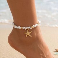 Beach Anklet for Women Bohemian Starfish Pendant Chip Stone Adjustable Gold Silver Multicolor Summer Vacation Jewelry