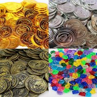 30pcs Pirate Gold Coins, Silver Coins Copper Coins Gemstones Children's Gifts Halloween Props Plastic Fake Gold Acrylic Toys