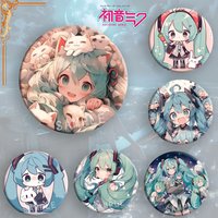 1/6Pcs Hatsune Miku Cute Anime Merch Badge 58/75mm Backpack Jacket Hat Decorative Pendant Accessory Gift for Anime Fans Jewelry