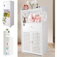Bathroom Cabinet 3 Tier Storage Cabinet Organizer with Door Bathroom Furniture Free-standing Toilet Storage Cabinet