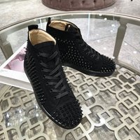 2026 New Men's High Top Shoes Rivet Sport Casual Leather Shoes Red Bottom Matte Leather Trendy Men's Shoes Leather Inner