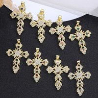 Juya Handmade 18K Real Gold Plated Cubic Zirconia Love Heart Christian Cross Charms For DIY Religious Pendant Jewelry Making