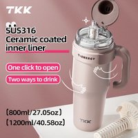 TKK 800ml/1200ml SUS316 Ceramic Coating Vacuum Cup, with Straw and Tea Strainer Vacuum Insulated Large Capacity Water Bottle