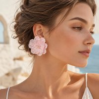 French Fairy Ombre Purple Flower Stud Earrings for Women, Luxury Crystal Beaded Floral Post, Wedding Bridesmaid Jewelry