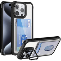 Folding Lens Stand Transparent Slot Card Holder Wallet Case For iPhone 17 16 15 Pro Max 14 Plus 13 11 Shockproof Acrylic Cover