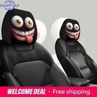 2 cartoon big-eyed and tongue-sticking funny car headrest covers, elastic, durable and comfortable holiday gifts