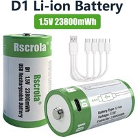 High Capacity 1.5V 23800mWh USB Rechargeable D Cell Lithium Battery (LR20) for Gas Stove, Water Heater, Flashlight, Radios