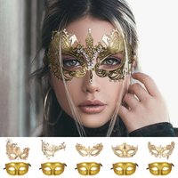 Masquerade Face Mask Hollow Out Women Men Shiny Rhinestone Retro Gorgeous Cosplay Metal Venice Costume Party Half Mask Set