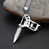Vintage 316L Stainless Steel Tattoo Machine Tool Pendant Necklaces For Men Women Punk Rock Tattoo Artist Gifts Jewelry Wholesale