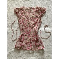 Original Retro Floral Print Slim Fit Cotton irt Chiffon Top Waist Cinching Summer irt for Young Women Daily Wear
