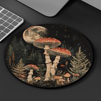 The moon mushroom pattern circular portable and durable textured mouse pad with anti-slip rubber is suitable for gamers