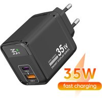 PD35W USB Type-c Fast Charger US/EU/Uk Plug Digital Display Phone Wall Charger Power Adapter For iPhone 15 16 17 Huawei Xiaomi