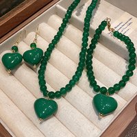 Natural Stone Necklaces Earrings Bracelet Set Green Pink Agate Beads Necklace Heart Pendant Necklaces Women Jewelry Set Gifts