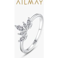 Ailmay Fashion 925 Sterling Silver Simple crown Finger Ring Elegant Clear Zircon Rings For Women Girls Party Accessories Jewelry