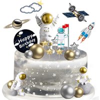 22 Pcs Space Cake Topper,Outer Space Cupcake Toppers Astronaut Figurine Birthday Space Themed Party Decorations