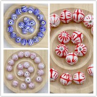 10pcs Colored Striped Ceramic Beads Circular Spacer Beads for DIY Bracelet Jewelry Making