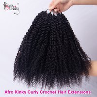 Afro Kinky Curly Crochet Hair Extensions Invisible Feather Crochet Braids Human Hair Prelooped Natural Black Bundles With String