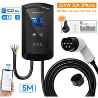 JNTAFEV 22KW Elektroauto-Ladegerät 32A 3-Phasen Typ 2 Ladestation Wallbox EV-Ladestation Schnellladegerät mit WLAN-App-Steuerung
