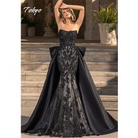 Tokyo Customized Black Strapless Wedding Dresses Sleeveless Mermaid Back Zip Bridal Gown Elegant Detachable Train Wedding Gown