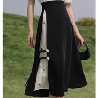 New 2025 Chinese Style Women Skirts High-waisted A-line Splicing Summer Floral Printed Fashion Skirt Woman