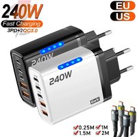 240W 5 in 1 GaN Desktop Charger For IPhone 16 15pro Laptop Samsung Fast Charging Adapter 120w Type To TypeC Cable Charger 2026