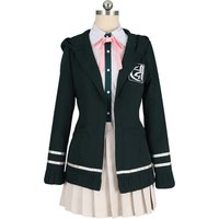 HOLRAN Women Anime Nanami Chiaki Cosplay Costume School Uniform with Green Hoodie,Shirt,Skirt and Bow
