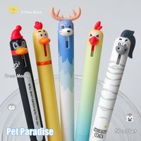 5Pcs Cute Animal Family Gel Pen Set 0.5mm Quick-Dry Animal Pens Penguin Deer Chicken Parrot Zebra Simple Style Pen