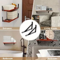 Heavy Duty Tripod Wall Mount Bracket, 6PCS Black Steel Floating Shelf Bracket, Decorative Joint Angle with Screws Included