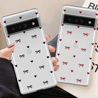 Cute Bow Red Heart Silicone Soft Case for Google Pixel 9 Pro XL 8 7 6 Pro 8A 7A 6A Soft Back Cover Clear Shell Transparent Cover