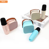 Wireless Karaoke Speaker with LED Lights Bluetooth Microphone Adjustable Kids Gift Speaker with Mic for Home Entertainment