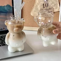 Cartoon Bear Shaped Coffee Mug Cute Bear Mug Glass Cup with Straw Glasses Cup Birthday Christmas Gifts for Women Kids Friends