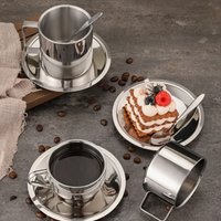 1 Set of 304 Stainless Steel Tea Cup Set with Spoon and Saucer, Coffee Cup and Tea Cup, Suitable for Daily Home Use, Garden, Cafe, Restaurant, Holiday Gift