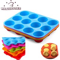 12 Holes Mini Muffin Silicone Round Mold DIY Cupcake Cookies Fondant Baking Pan Non-Stick Pudding Steamed Cake Mold Baking Tool