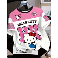 Summer 2026 Sanrio Hello Kitty "HK Academy Pink" 3D Printed Oversized T-shirt, Casual, Comfortable and Loose