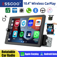 ESSGOO 10.4" Universal Rotatable IPS Touchscreen Stereo Radio Wireless Carplay Android Auto Single 1 DIN USB FM Bluetooth AUX TF