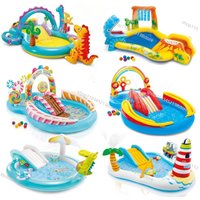 Modern Dinosaur Slide Spray Park Inflatable Pool Thickened PVC Portable Pool Large Kids Family Water Outdoor Hot Tubs