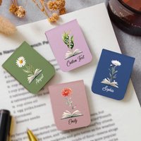 Floral Magnetic Bookmark with personalized engraving, soft PU leather. Reliable magnetic closure, portable stylish gift for book