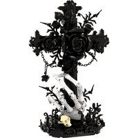 MOC Black Vow Rose Cross Building Blocks Gothic 3D Skeleton Hand Design Home Decor Bricks Toy Adult Gift