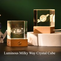 3D Moon Crystal Cube Illuminated Galaxy Globe Earth Glass Cube Light Office Desk Decor Livingroom House Decoration Home Ornament