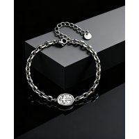 Fashion Silver Color Stainless Steel Cross Pattern Oval Charms Bracelets for Men, Vintage Stylish Jewelry Gift