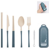 7pcs Food Grade Safe Detachable Portable Utensils Reusable Plastic Cutlery Set Box with Chopsticks Spoon Knife Fork Straw Brush